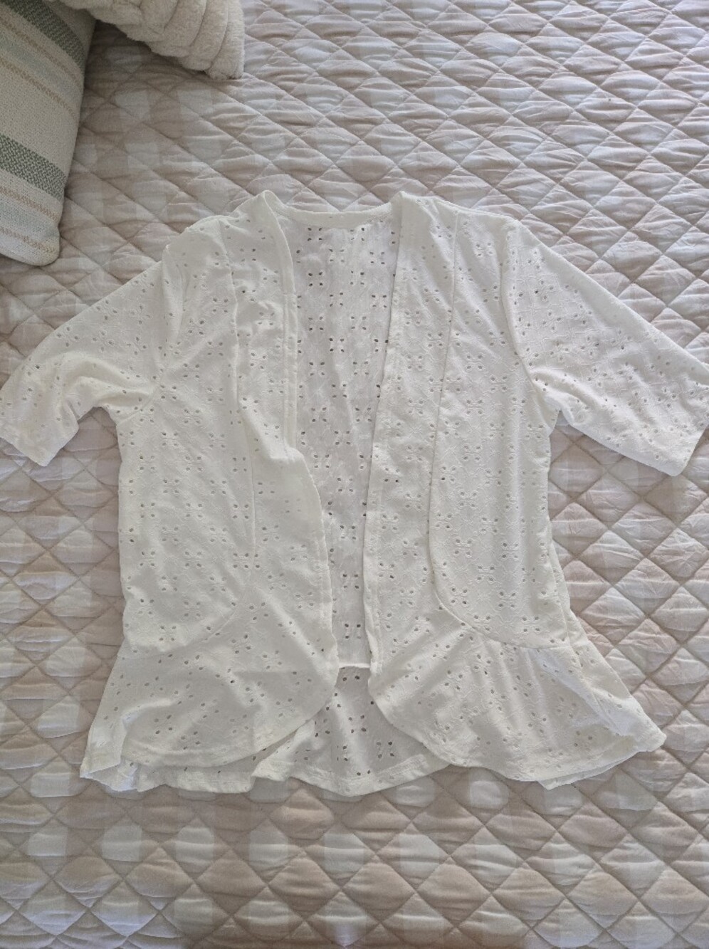 White Eyelet Cotton Cardigan.